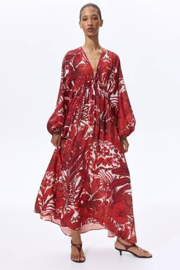 H&M - Women Red Balloon-Sleeved Tunic Dress