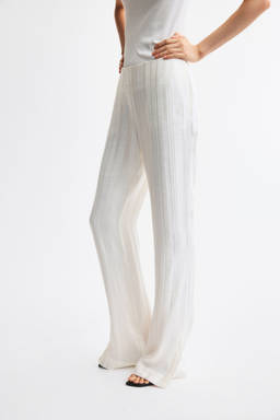 H&M - Women White Flared linen-blend trousers