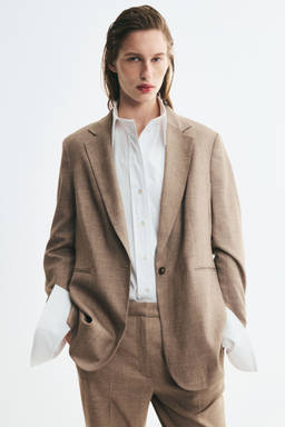 H&M - Women Beige Single-Breasted Twill Blazer