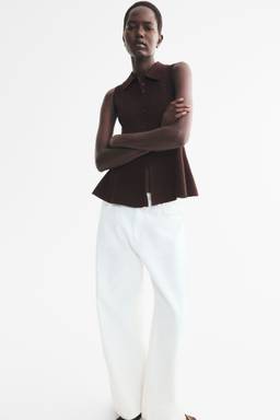 H&M - Women Brown Rib-Knit Peplum Top