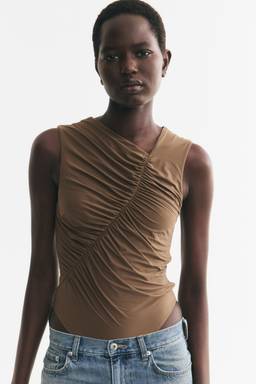 H&M - Women Brown Draped Jersey Bodysuit