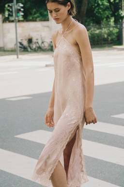 H&M - Women Pink Lace-trimmed brocade dress