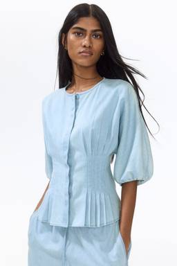 H&M - Women Blue Waisted Denim Blouse