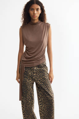 H&M - Women Brown Draped-Panel Jersey Top