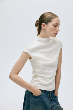 H&M - Women White Stand-Collar Jersey Top