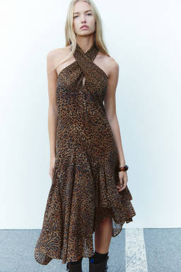 H&M - Women Brown Asymmetric Halterneck Dress