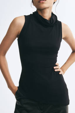 H&M - Women Black Fitted Roll-Neck Top