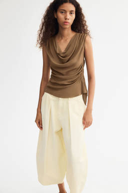 H&M - Women Beige Draped Cowl Neck Top