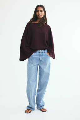 H&M - Women Maroon Crinkled batwing-sleeved top