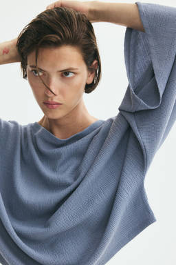 H&M - Women Blue Crinkled batwing-sleeved top