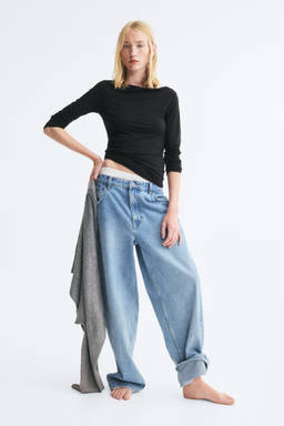 H&M - Women Black Fitted Boat-Neck Top