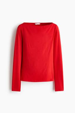 H&M - Women Red Fitted Boat-Neck Top