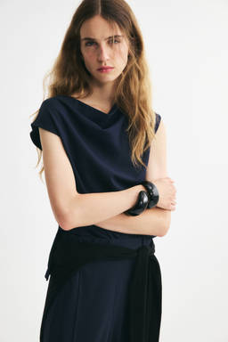 H&M - Women Blue Cowl-neck jersey top