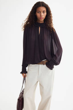 H&M - Women Purple Puff-Sleeved Chiffon Blouse