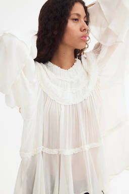 H&M - Women White Ruffled Viscose Blouse