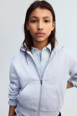 H&M - Girls Grey Zip-Through Brushed-Inside Hoodie