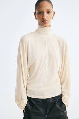 H&M - Women White Batwing-Sleeved Turtleneck Top