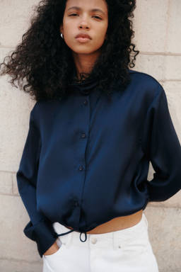 H&M - Women Navy Blue Satin Shirt