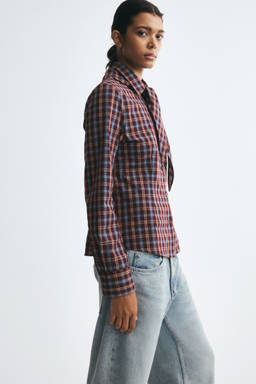 H&M - Women Red Scarf-Detail Cotton Shirt