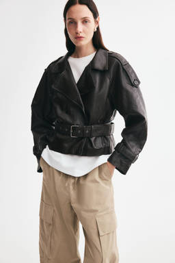 H&M - Women Brown Coated Biker Jacket