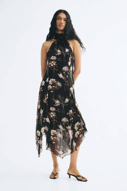 H&M - Women Black Chiffon Handkerchief Dress