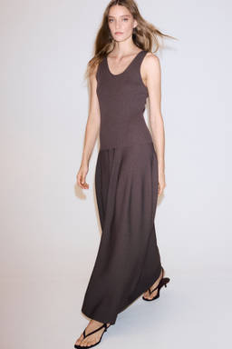H&M - Women Brown Rib-Knit Tulip-Skirt Dress