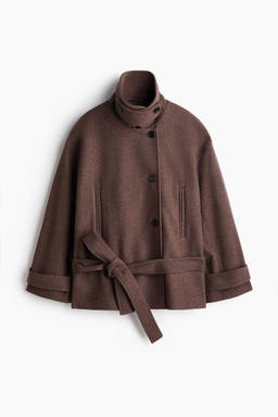H&M - Women Brown Funnel-Collar Tie-Belt Jacket