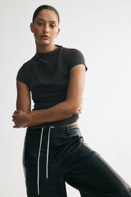 H&M - Women Black Crinkled Asymmetric Top