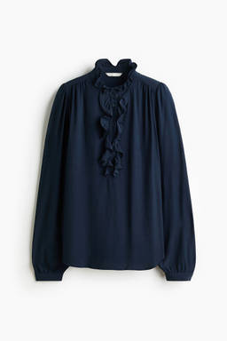 H&M - Women Navy Blue Ruffled Crepe Blouse