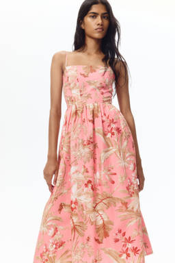 H&M - Women Pink Flared-Skirt Cotton Dress