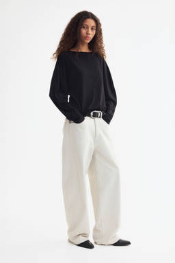 H&M - Women Black Long-Sleeved Boat-Neck Top