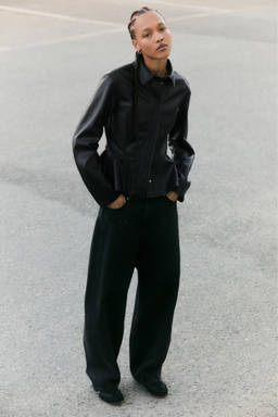 H&M - Women Black Coated Peplum Shirt