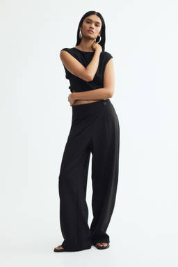 H&M - Women Black Loose-Fit Wrap-Detail Trousers