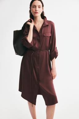 H&M - Women Brown Funnel-Collar Shirt Dress