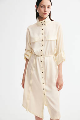 H&M - Women White Funnel-Collar Shirt Dress
