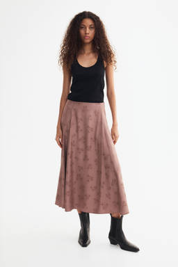 H&M - Women Beige Jacquard-Weave A-Line Skirt