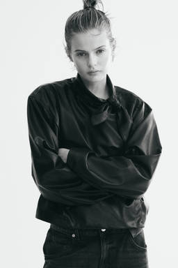 H&M - Women Black Coated Scarf-Collar Jacket