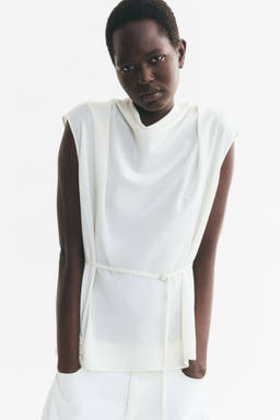 H&M - Women White Belted Cowl-Neck Top