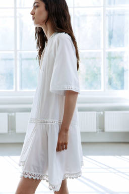 H&M - Women White Lace-Inset Cotton Dress