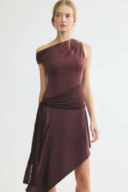 H&M - Women Red Draped Lace-Panel Dress