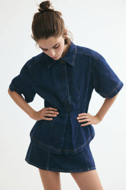 H&M - Women Blue Pleated Denim Shirt