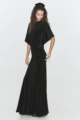 H&M - Women Black Gathered Velvet Dress