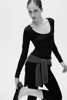 H&M - Women Black Long-Sleeved Scoop-Neck Top