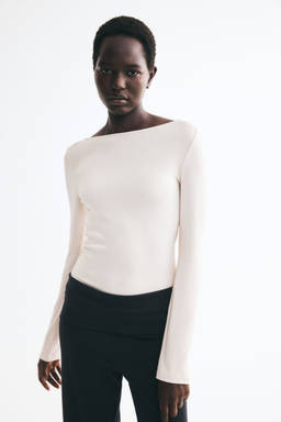 H&M - Women Beige Long-Sleeved Fine-Knit Top