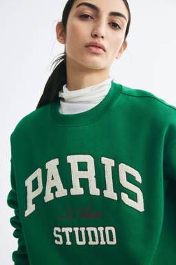 H&M - Women Green Motif-Detail Sweatshirt