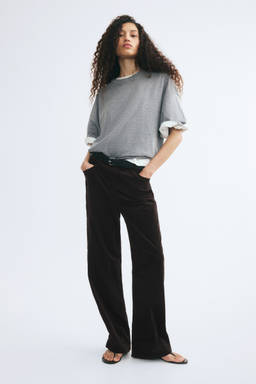 H&M - Women Brown Cotton Corduroy Trousers With Belt