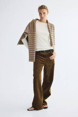 H&M - Women Beige Cotton Corduroy Trousers With Belt