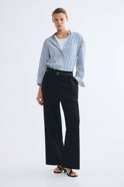 H&M - Women Black Wide Belted Trousers