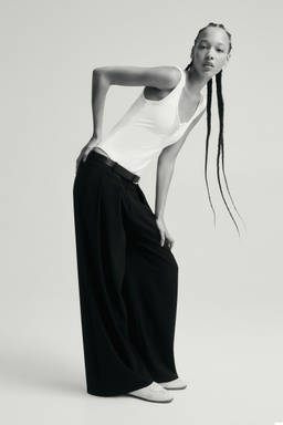 H&M - Women Black Pleated Baggy Trousers