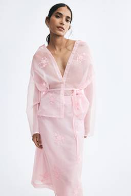 H&M - Women Pink Embroidered Organza Skirt